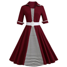 Load image into Gallery viewer, Short Collar Sailor Stripe Vintage Dress