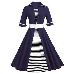 Short Collar Sailor Stripe Vintage Dress
