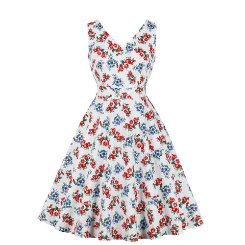Blue and Red Floral Print Dress