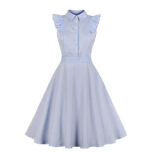 Load image into Gallery viewer, Women Vertical Stripes Ruffle Shirt Dress