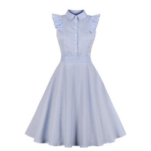 Load image into Gallery viewer, Women Vertical Stripes Ruffle Shirt Dress