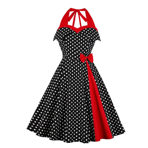 A Polka Dots Print Halter 1950s Vintage Dress