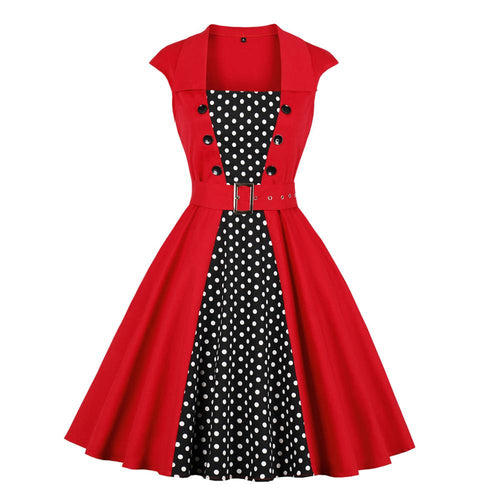 A Square Neck Polka Dots 1950s Vintage Dress
