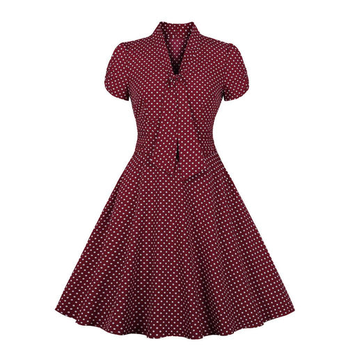 A Tie Neck Dots Vintage Dress