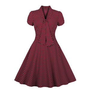 A Tie Neck Dots Vintage Dress