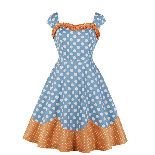 A Frill Polka Dots Print Wide Strap Dress